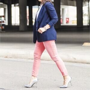 Express Stella Ankle Low Rise Jeans Pink Coral Peach Size 2 Faded